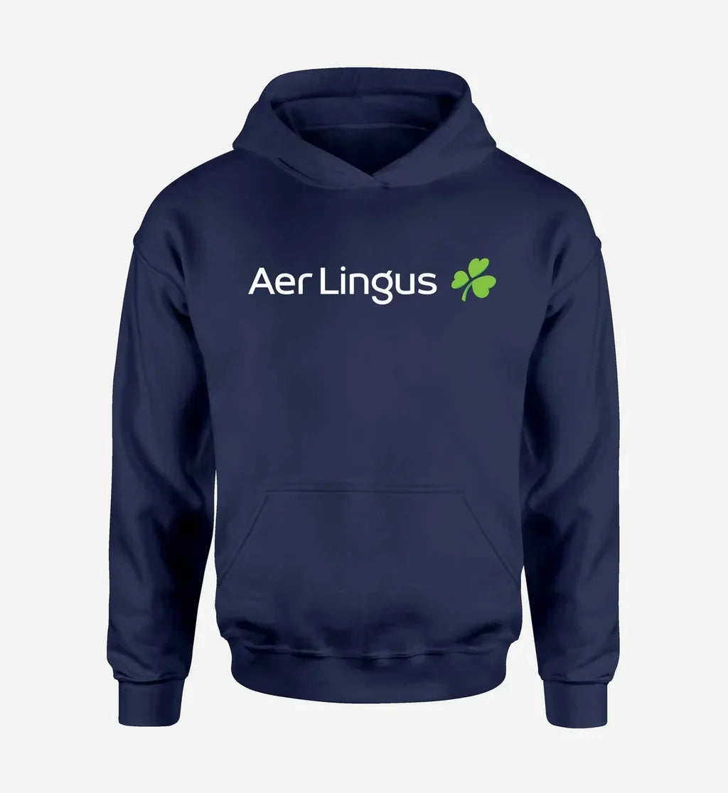 Aer Lingus Airlines logo printed on navy blue hoodie