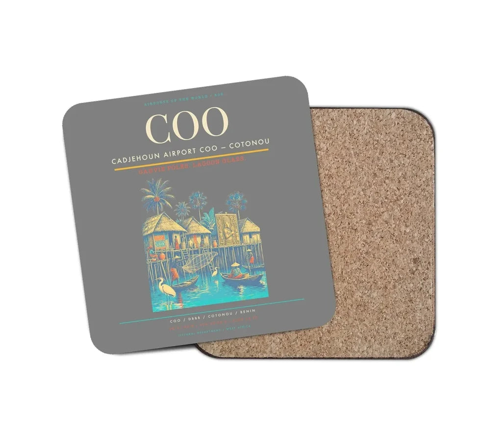 Cadjehoun Airport (COO) design on gray 1 piece coaster