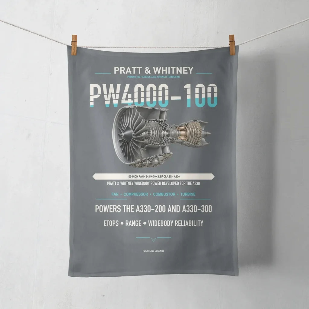 PW4000-100 design on gray towel