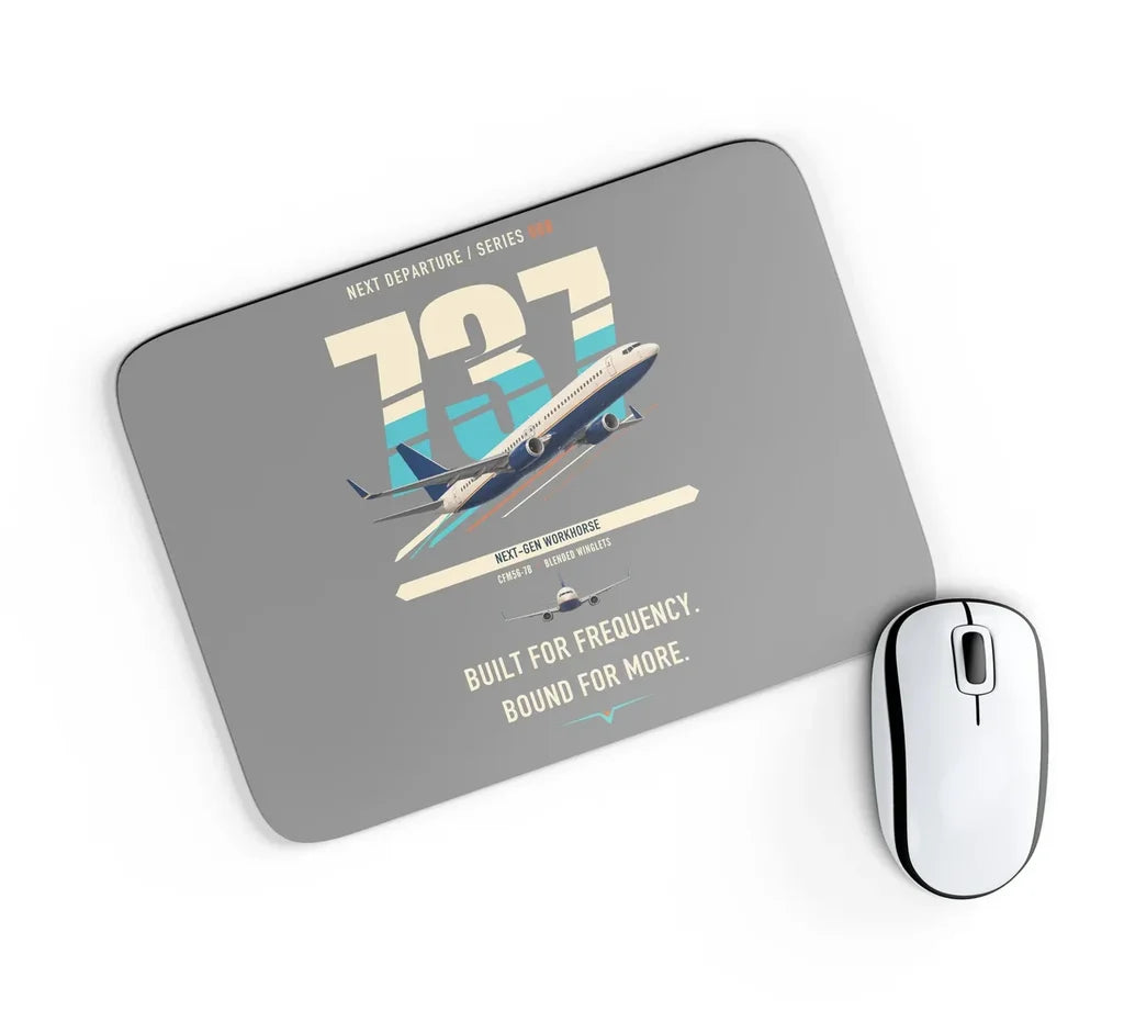 Boeing 737-800 NG design on gray rectangle mouse pad