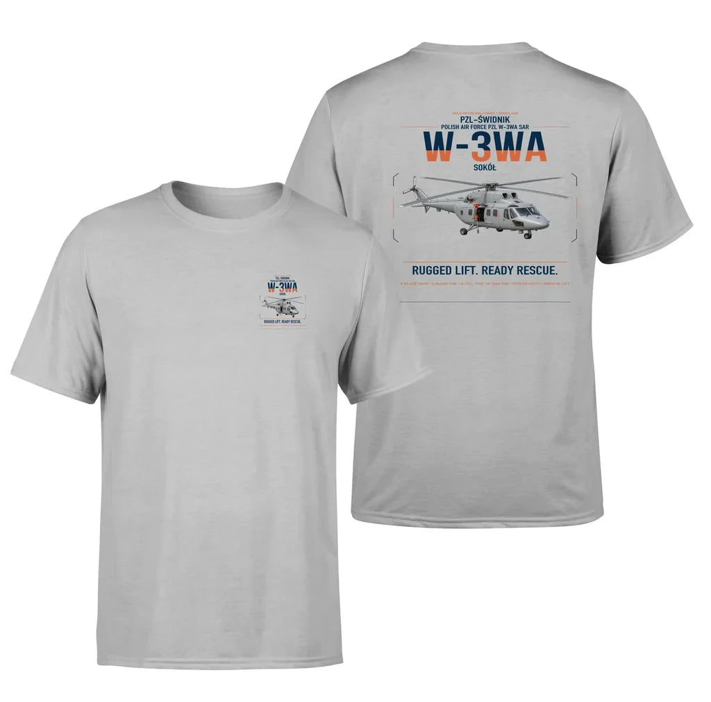 PZL-Świdnik W-3WA Sokół design on light gray t-shirt, double-side print