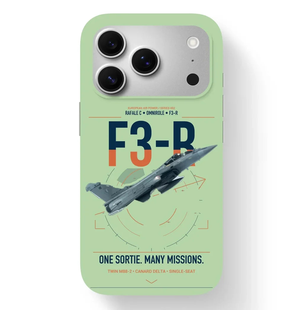 Dassault Rafale C — F3-R standard design on light green magsafe iphone case, for iPhone 17 Pro