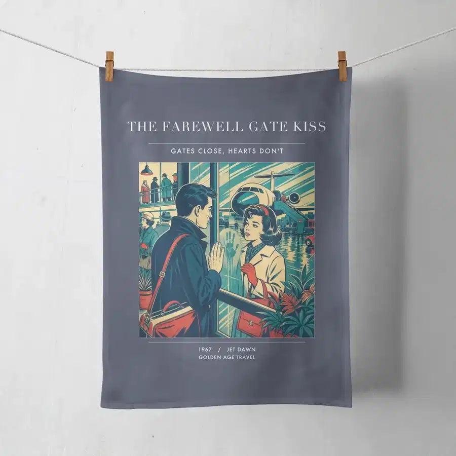VINTAGE G4380 - The Farewell Gate Kiss - Designed Towels design on navyblue