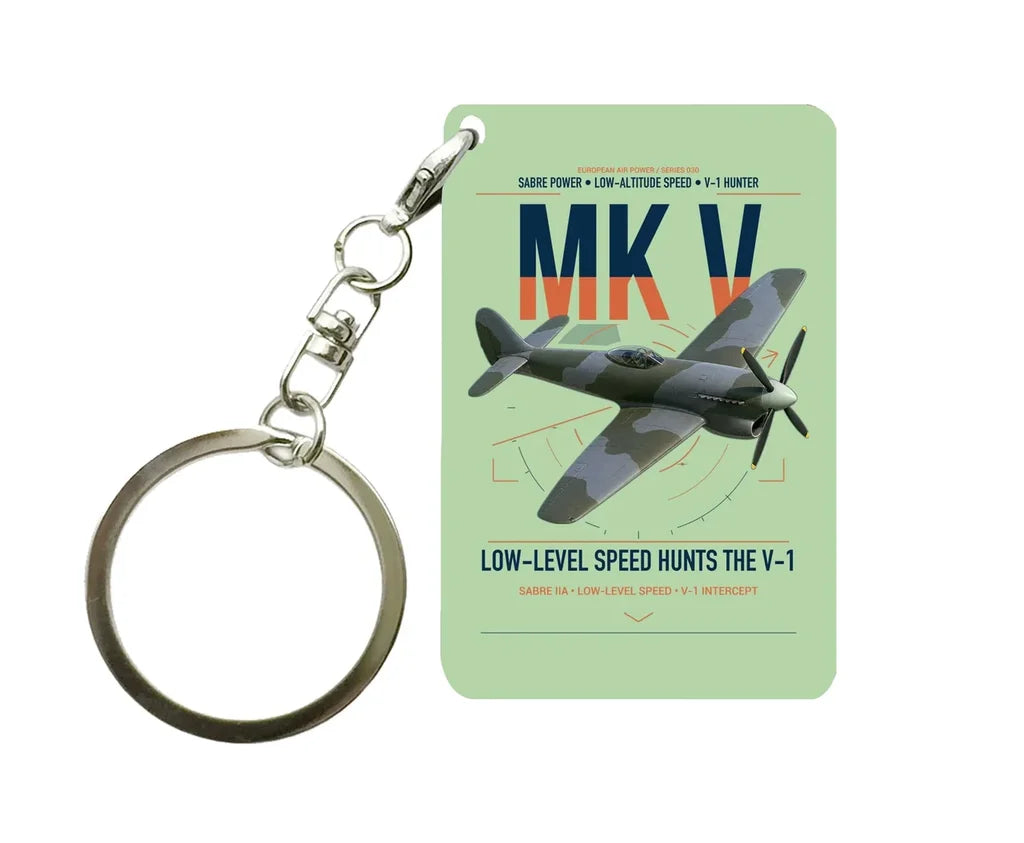 Hawker Tempest Mk V design on light green designed key chain, double-side print