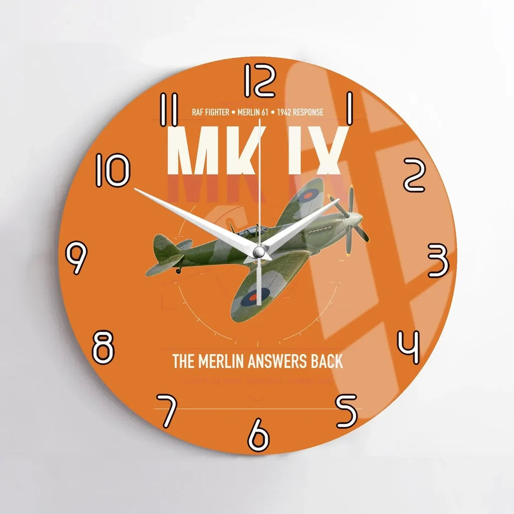 Supermarine Spitfire Mk IX design on orange no frame wall clock