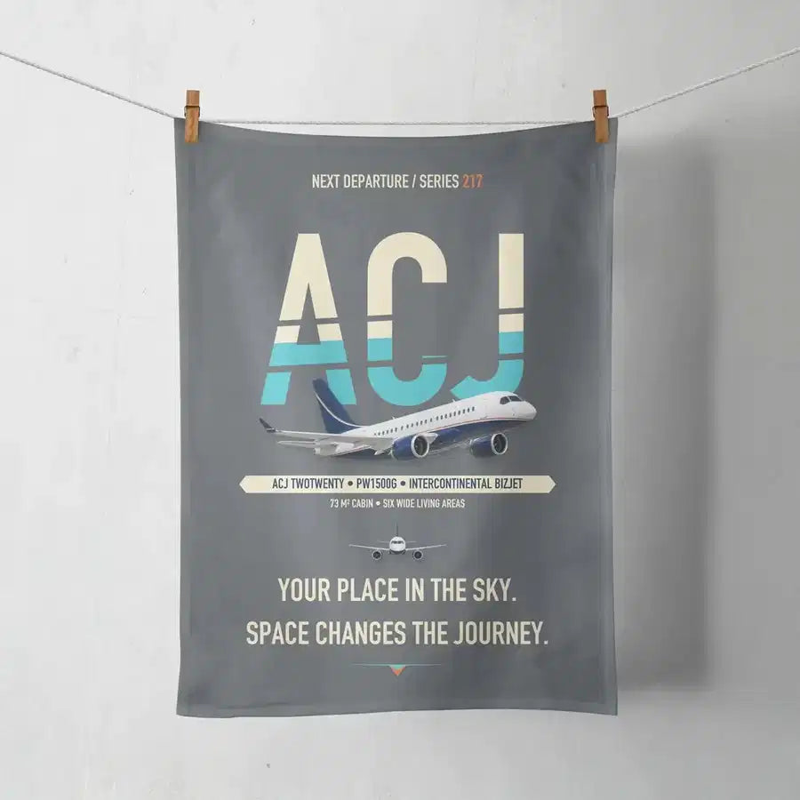 Airbus ACJ TwoTwenty design on gray towel