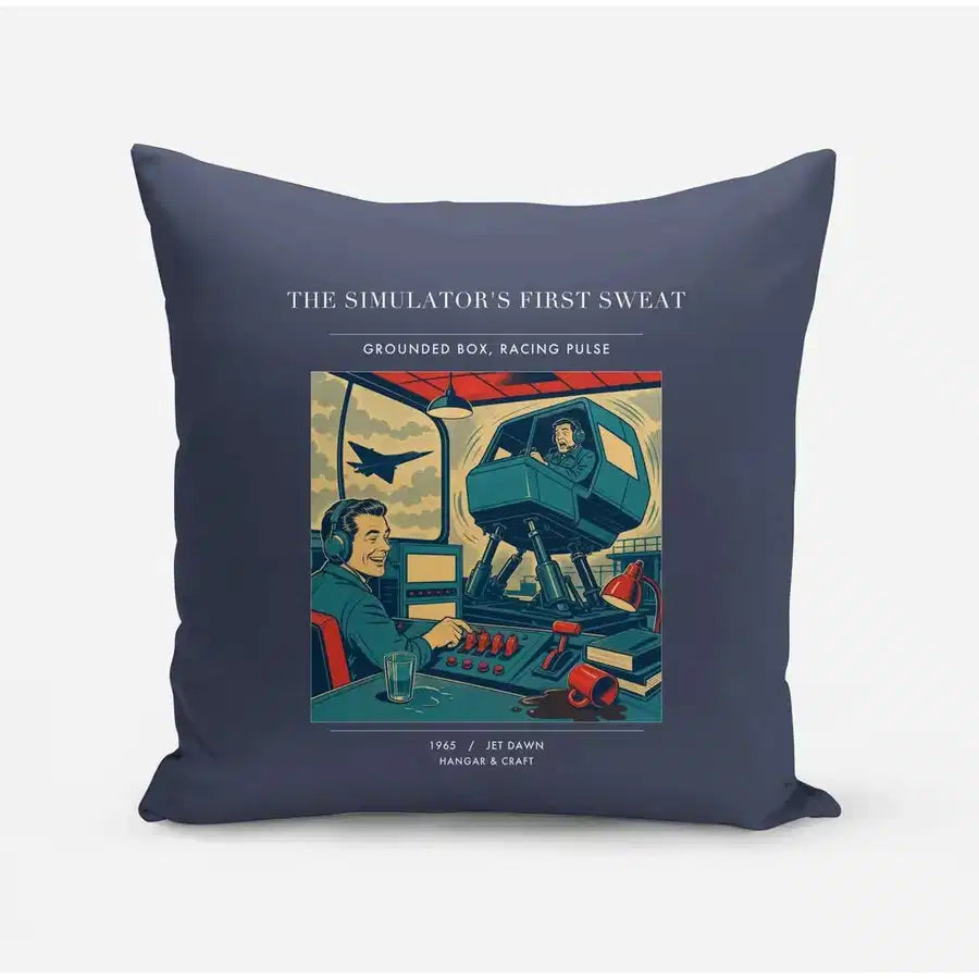 VINTAGE G4462 - The Simulator's First Sweat - Designed Pillows design on navyblue