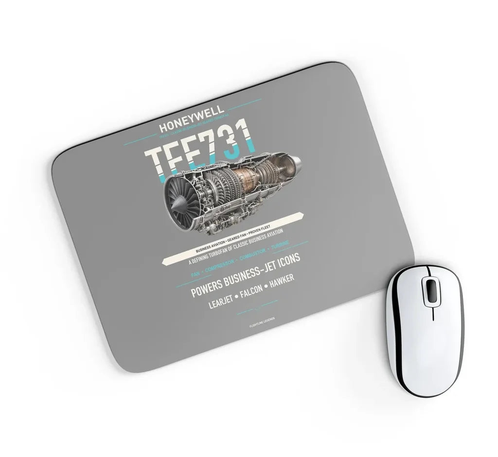 TFE731 design on gray rectangle mouse pad