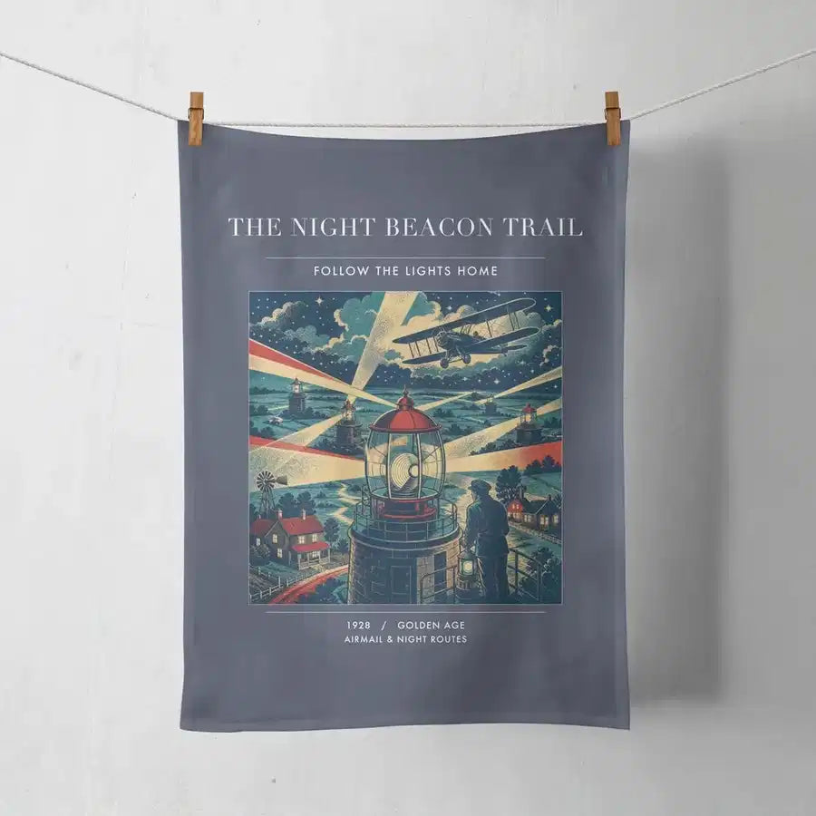 VINTAGE G4016 - The Night Beacon Trail - Designed Towels design on navyblue