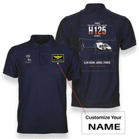 Thumbnail for Airbus H125 design on navy blue+name double-side polo t-shirt, double-side print
