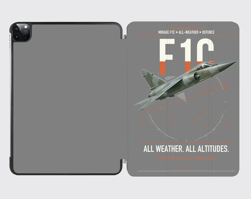 Dassault Mirage F1C design on gray ipad tablet case