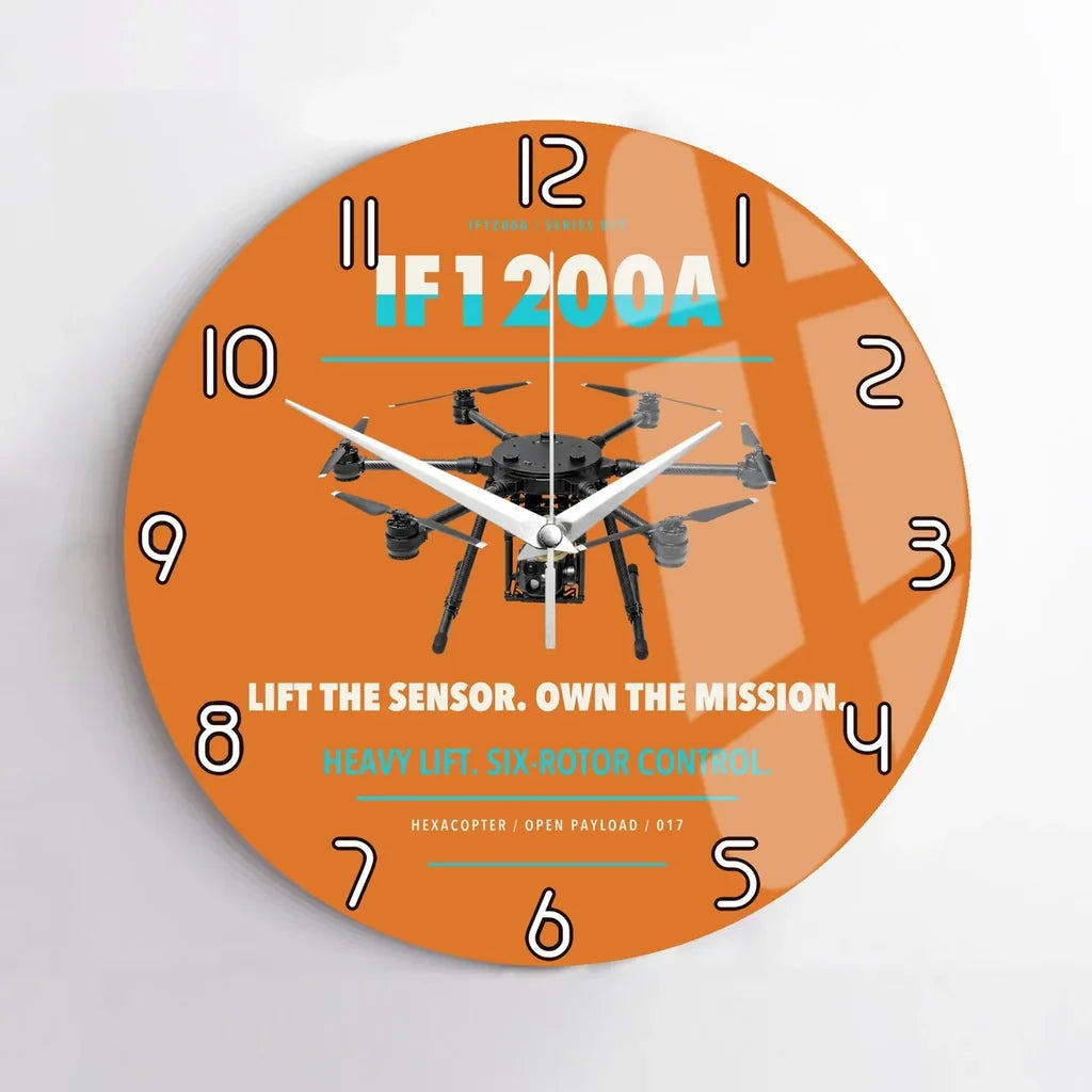 Inspired Flight IF1200A design on orange no frame wall clock