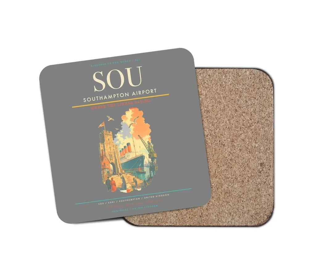 Southampton Airport (SOU) design on gray 1 piece coaster