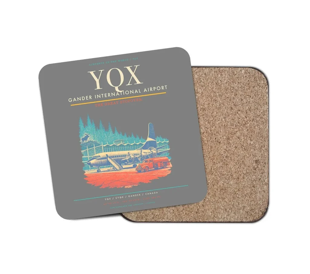 Gander International Airport (YQX) design on gray 1 piece coaster