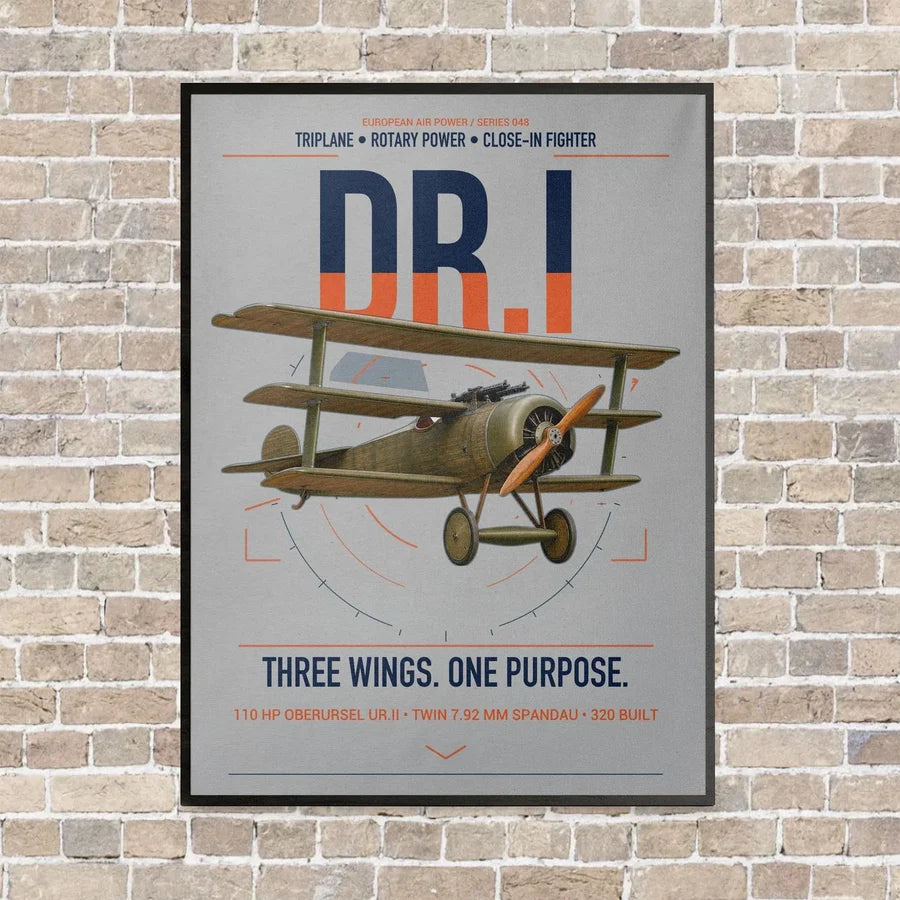 Fokker Dr.I vertical canvas print - framed - light gray background