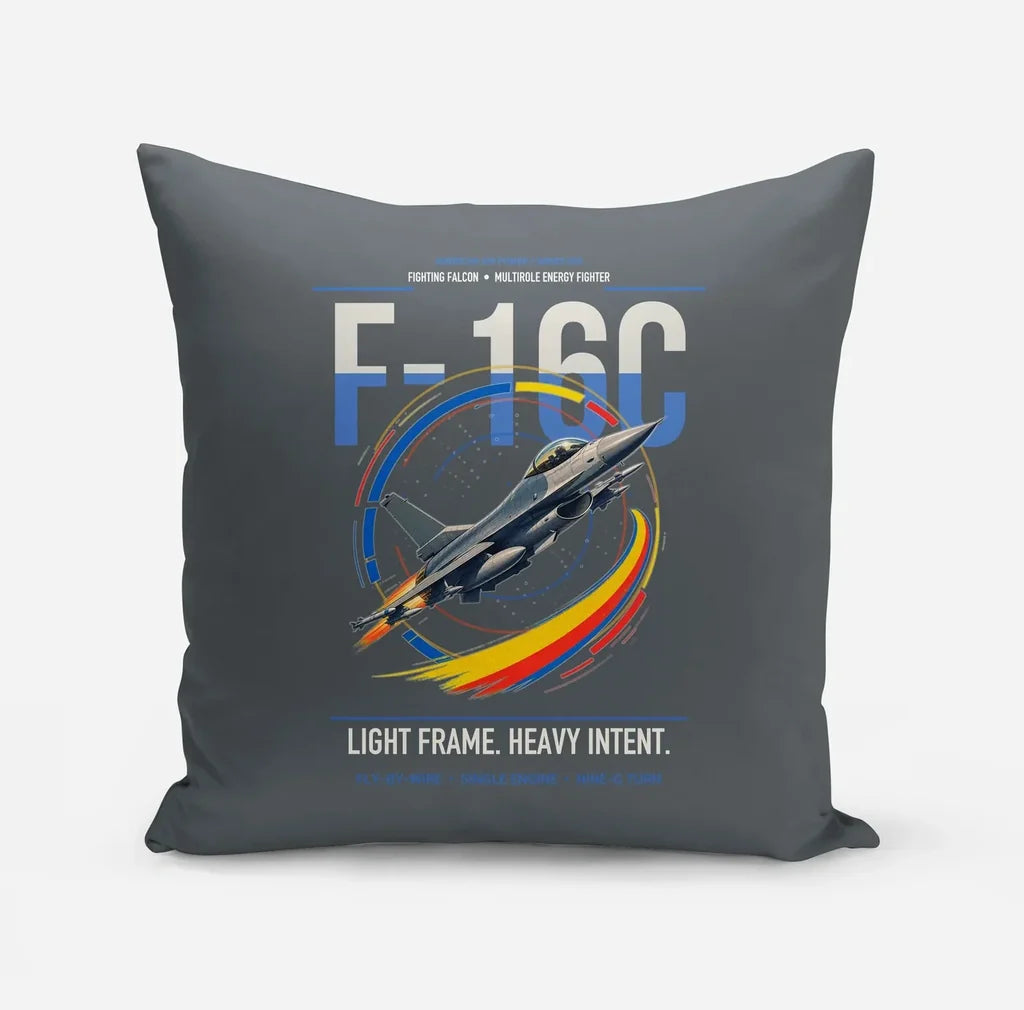 F-16C Fighting Falcon design on gray pillow