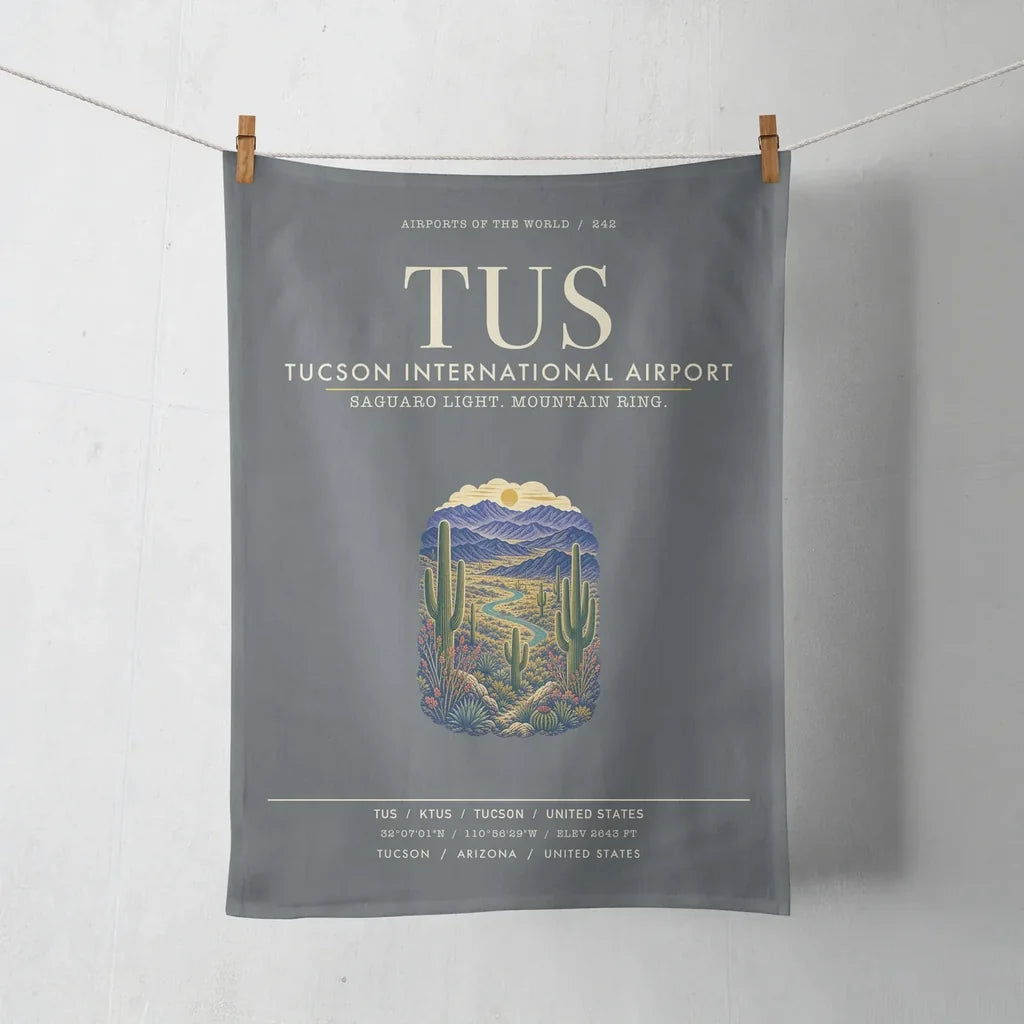 Tucson International Airport (TUS) design on gray towel