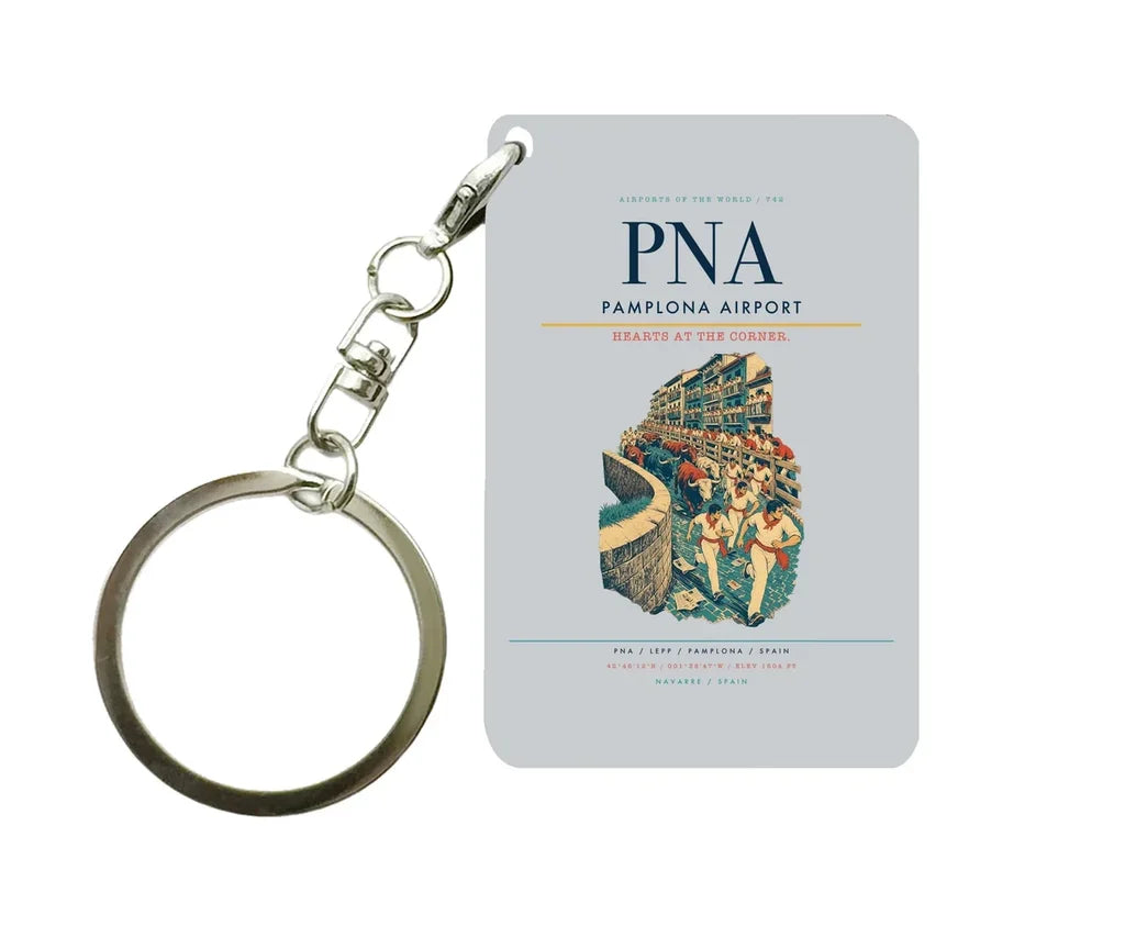 Pamplona Airport (PNA) design on light gray key chain
