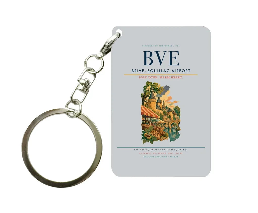 Brive–Souillac Airport (BVE) design on light gray key chain