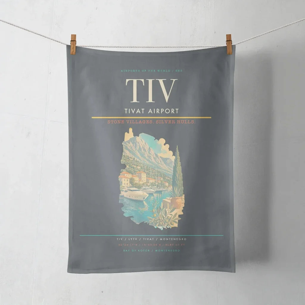 Tivat Airport (TIV) design on gray towel