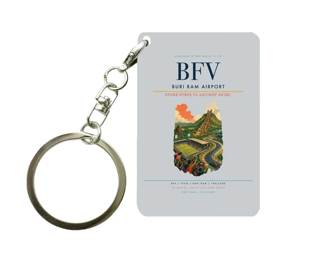 Buri Ram Airport (BFV) design on light gray key chain