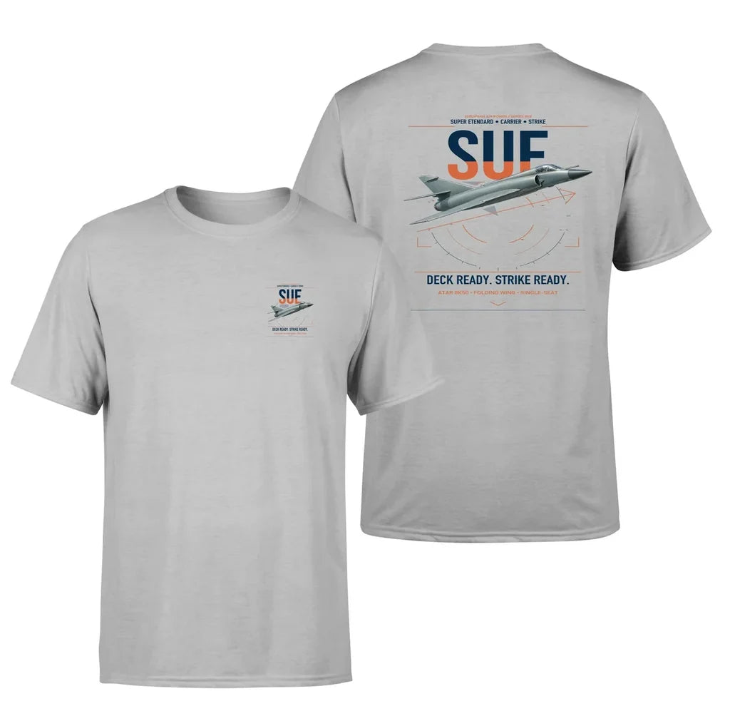 Dassault Super Étendard design on light gray t-shirt, double-side print