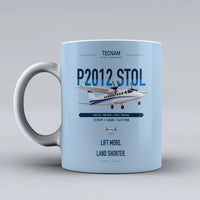 Thumbnail for Tecnam P2012 STOL design on light blue ceramic mug, double-side print