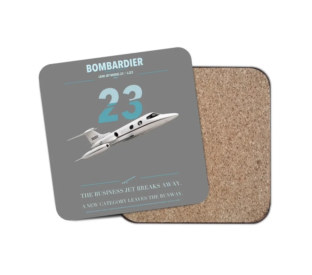 Bombardier Learjet 23 design on gray 1 piece coaster