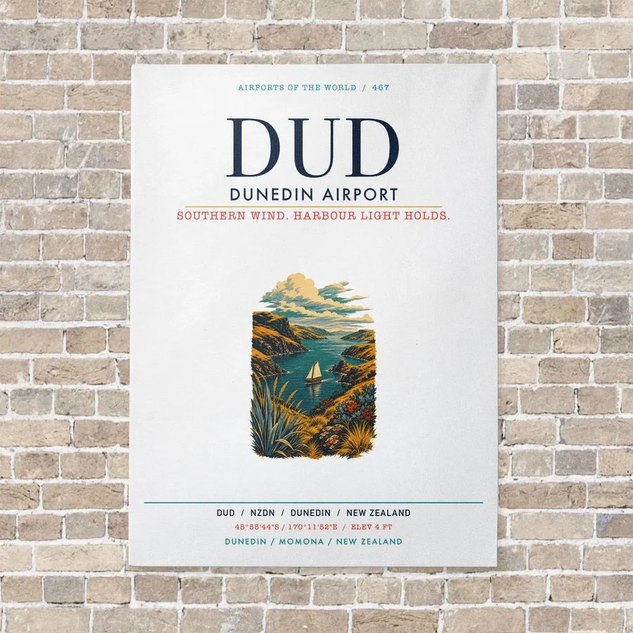 Dunedin Airport DUD vertical canvas print - no frame - white background