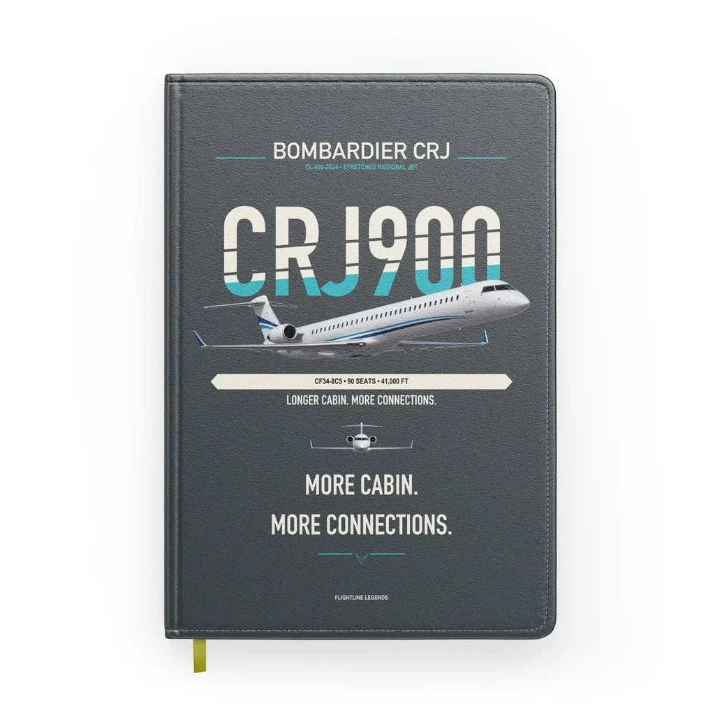 Bombardier CRJ900 design on gray notebook