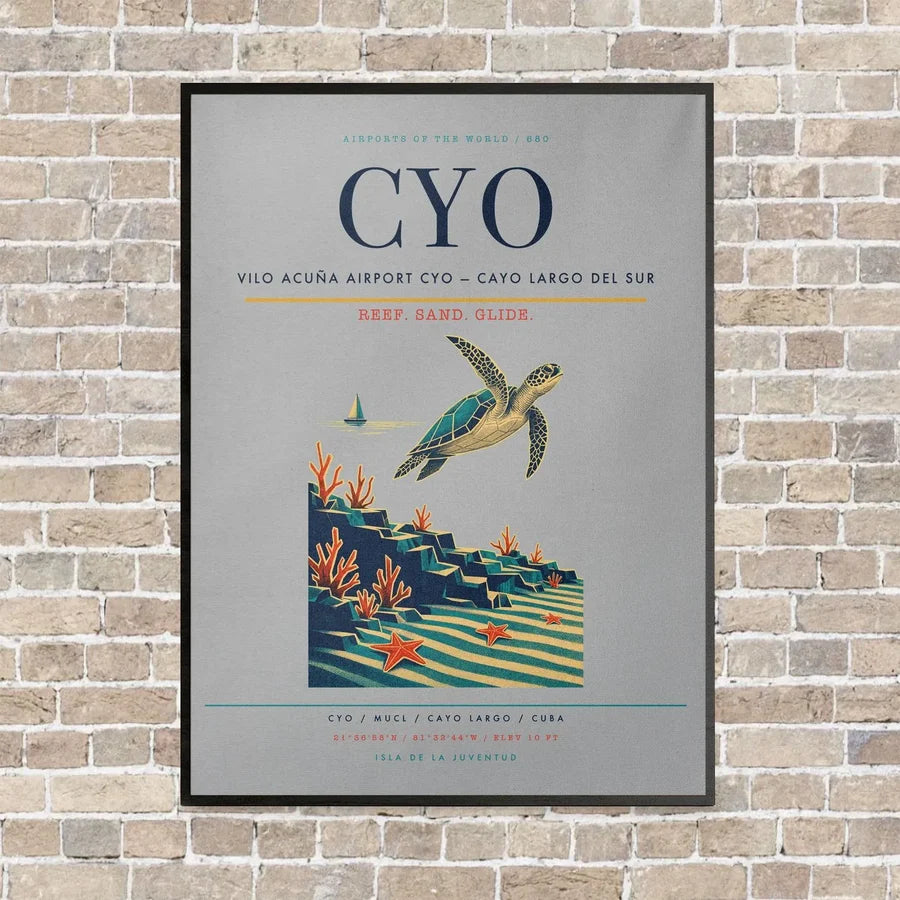 Vilo Acuña Airport CYO — Cayo Largo del Sur vertical canvas print - framed - light gray background