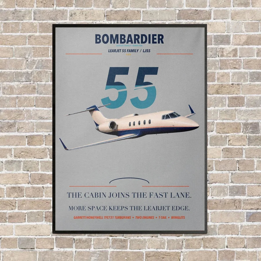 Bombardier Learjet 55 vertical canvas print - framed - light gray background