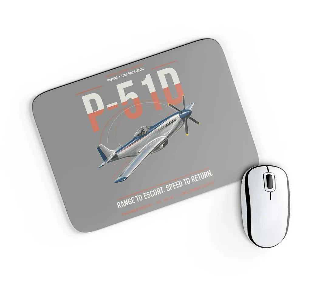 P-51D Mustang design on gray rectangle mouse pad
