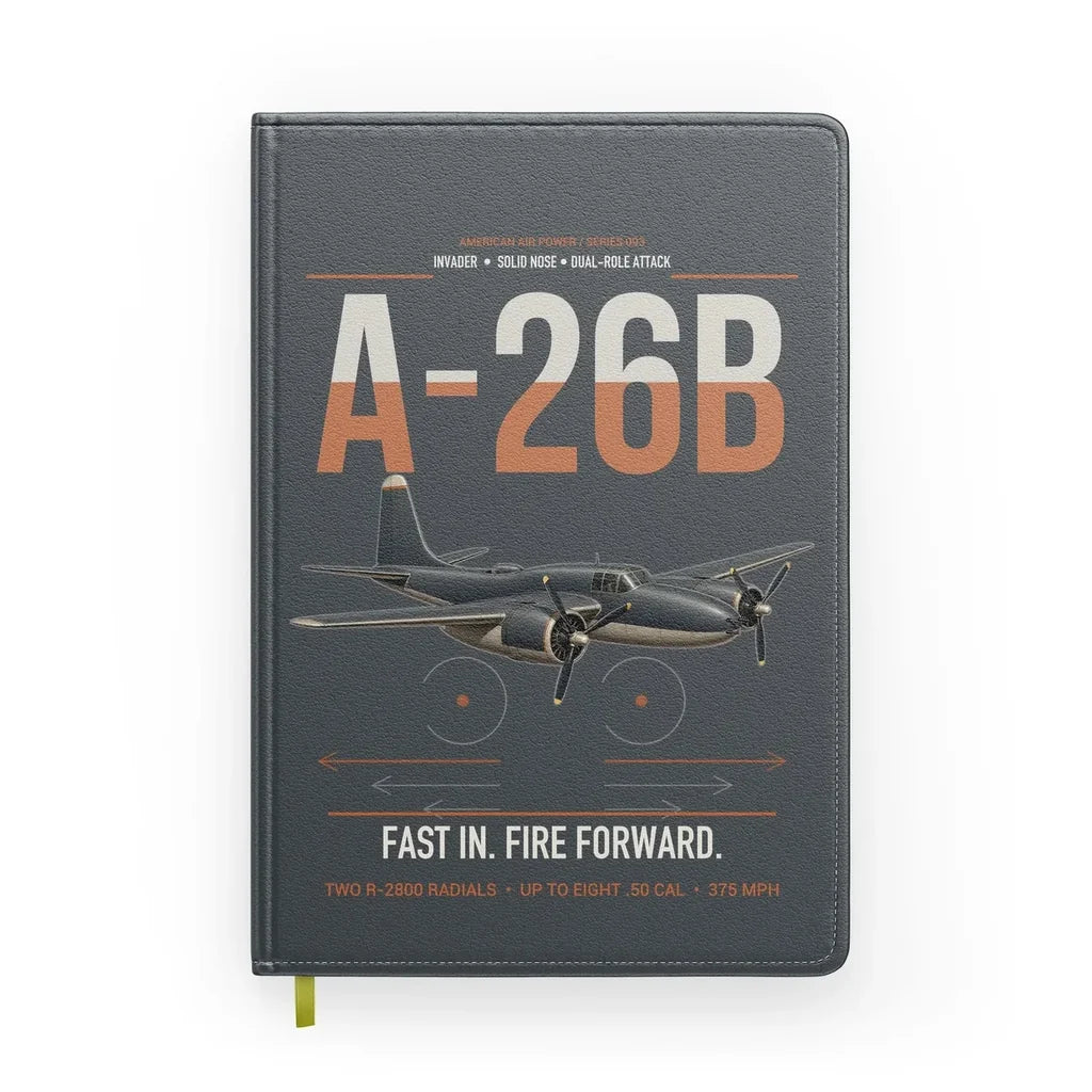 A-26B Invader design on gray notebook