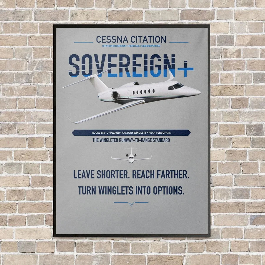 Cessna Citation Sovereign+ vertical canvas print - framed - light gray background