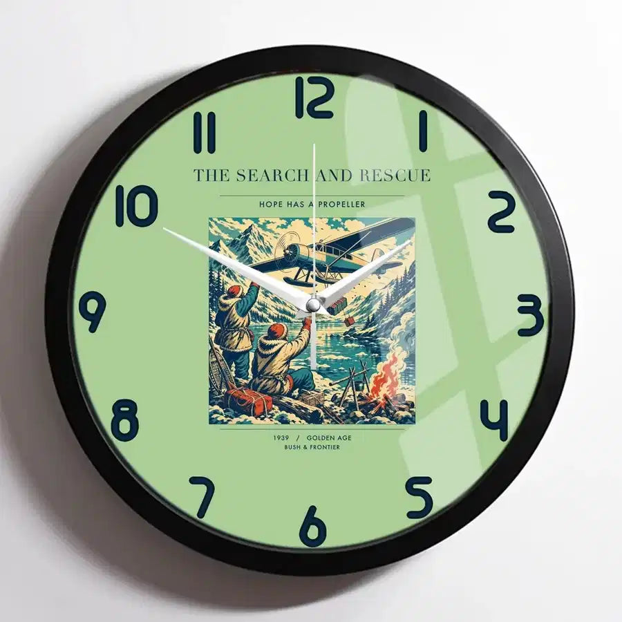 VINTAGE G4052 - The Search And Rescue - Designed Wall Clocks design on lightgreen framed