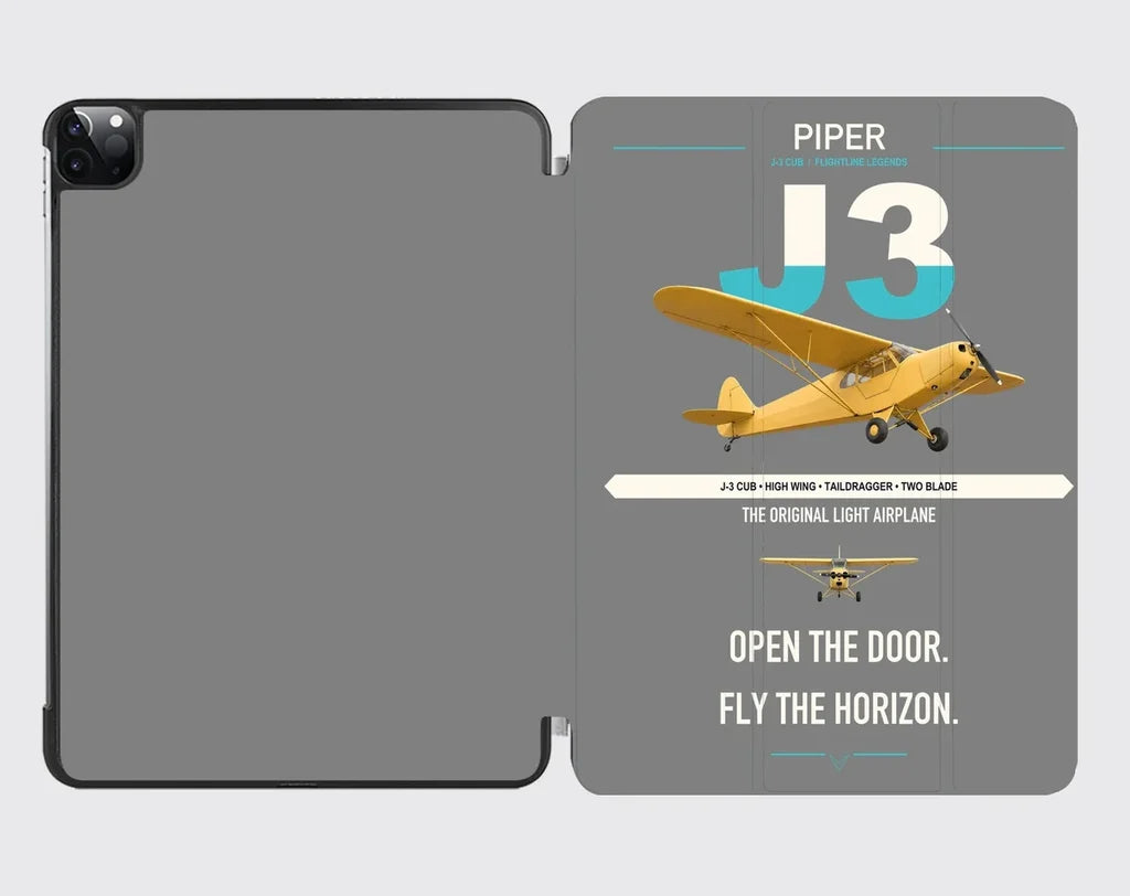 Piper J-3 Cub design on gray ipad tablet case