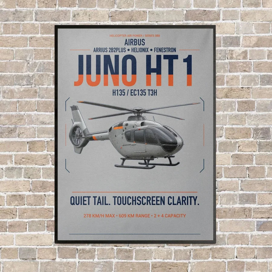 Airbus H135 Juno HT1 vertical canvas print - framed - light gray background