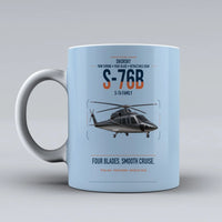 Thumbnail for Sikorsky S-76B design on light blue ceramic mug, double-side print