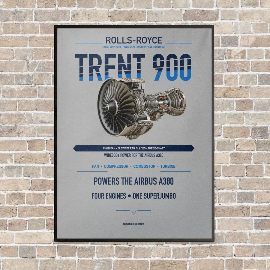 TRENT 900 vertical canvas print - framed - light gray background