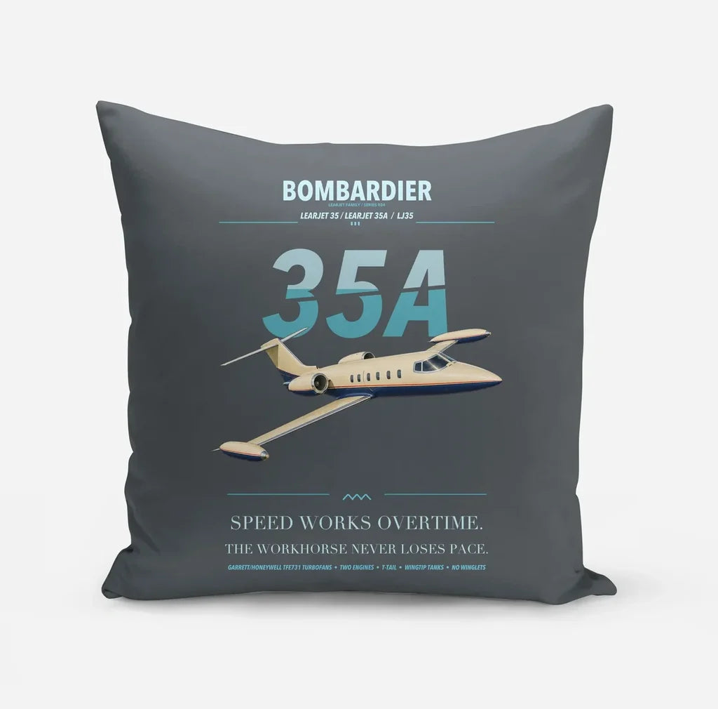 Bombardier Learjet 35A design on gray pillow