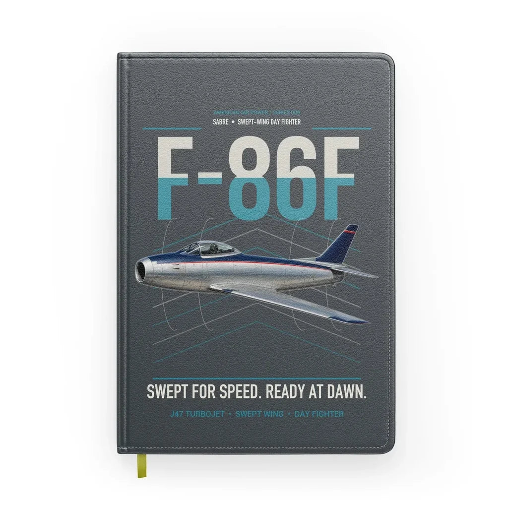F-86F Sabre design on gray notebook