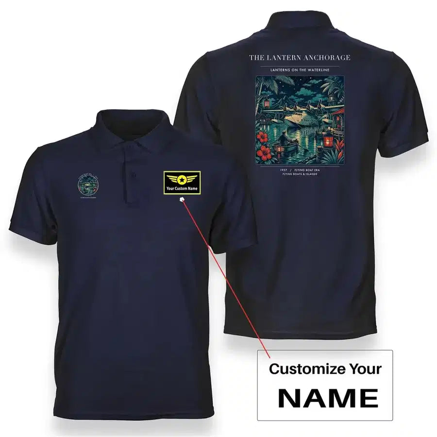 VINTAGE G4187 - The Lantern Anchorage - Double-Side Polo T-Shirt design on navyblue+name