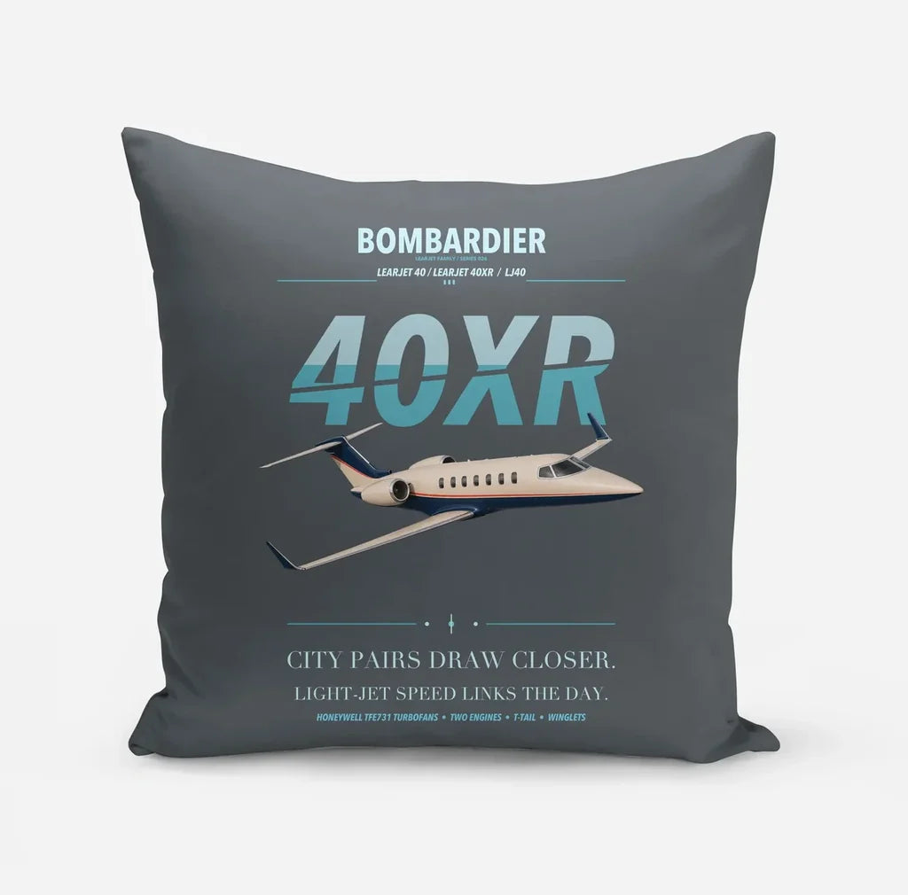 Bombardier Learjet 40XR design on gray pillow