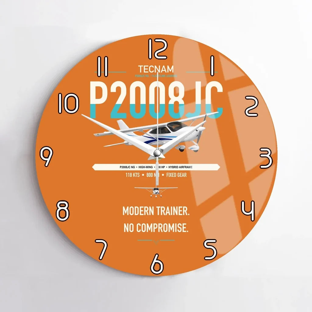 Tecnam P2008JC NG design on orange no frame wall clock