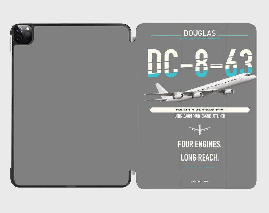 Douglas DC-8-63 design on gray ipad tablet case