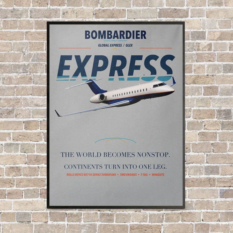 Bombardier Global Express vertical canvas print - framed - light gray background