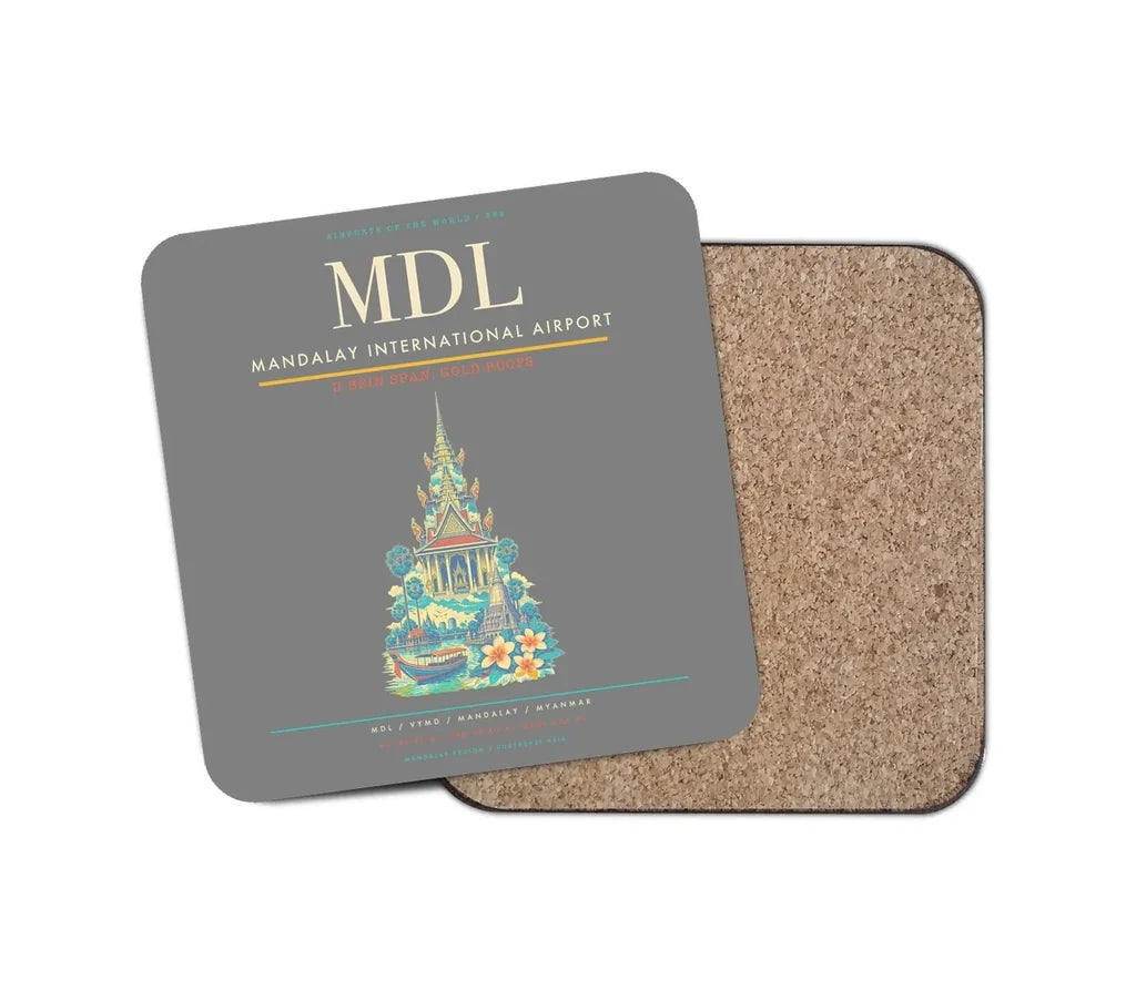 Mandalay International Airport (MDL) design on gray 1 piece coaster