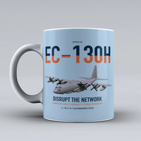 Thumbnail for EC-130H Compass Call design on light blue ceramic mug, double-side print