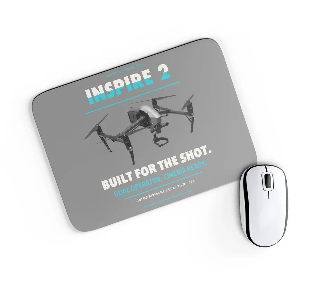 DJI Inspire 2 design on gray rectangle mouse pad